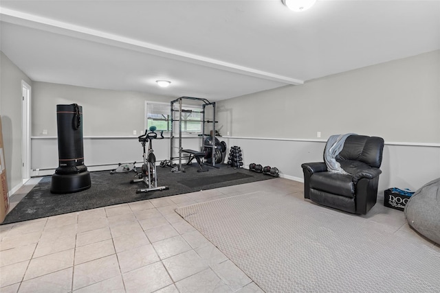 491 Toleman Rd, Rock Tavern, NY 12575 - exercise area with baseboard heating, tile patterned floors, and baseboards