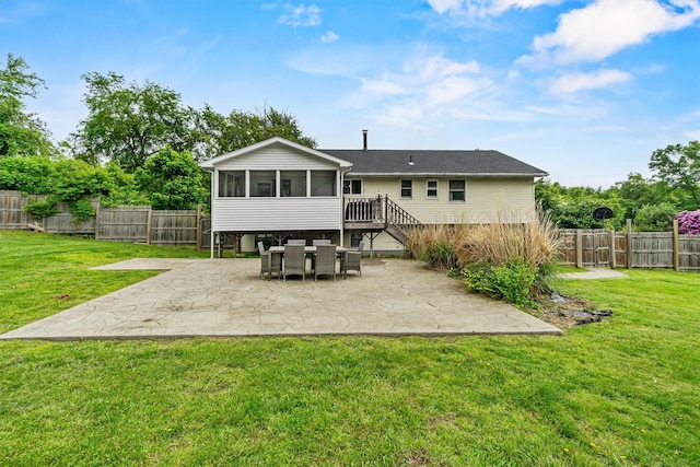 491 Toleman Rd, Rock Tavern, NY 12575 - rear view of house featuring a sunroom, a patio, and stairway