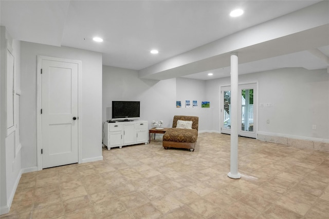 100 Castle Rd, Chappaqua, NY 10514 - below grade area featuring recessed lighting and baseboards