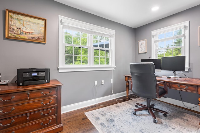 8 Upland Ct, South Salem, NY 10590 - office featuring baseboards, dark wood-style floors, and recessed lighting