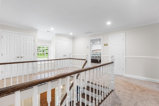8 Upland Ct, South Salem, NY 10590 - corridor featuring carpet flooring, crown molding, recessed lighting, and baseboards