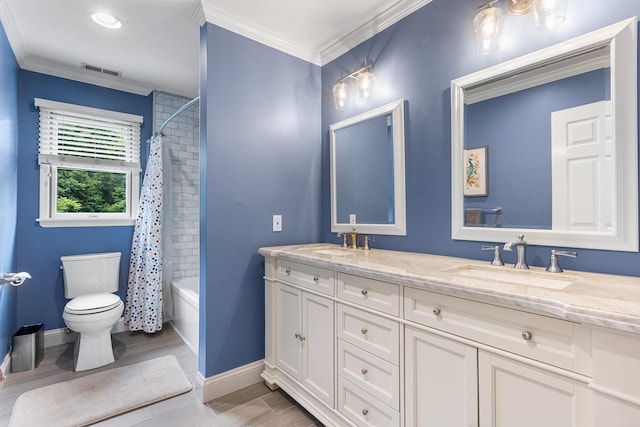 8 Upland Ct, South Salem, NY 10590 - full bath featuring toilet, double vanity, wood finished floors, shower / tub combo, and baseboards