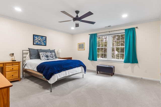 8 Upland Ct, South Salem, NY 10590 - bedroom featuring baseboards, carpet, ornamental molding, recessed lighting, and a ceiling fan