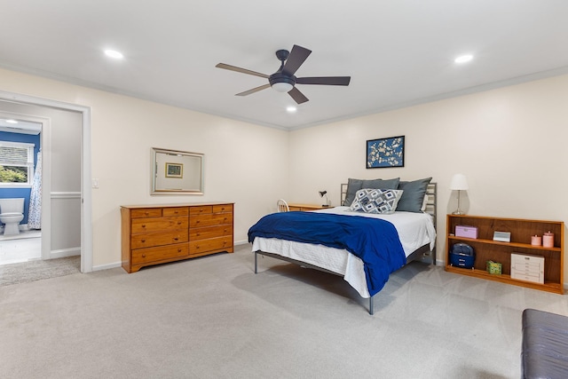 8 Upland Ct, South Salem, NY 10590 - bedroom featuring light colored carpet, recessed lighting, baseboards, and ceiling fan