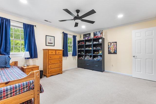 8 Upland Ct, South Salem, NY 10590 - carpeted bedroom featuring ornamental molding, baseboards, recessed lighting, and a ceiling fan