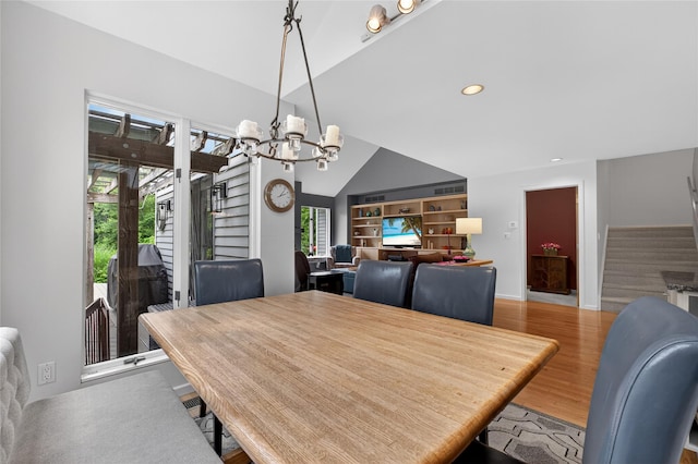 109 Sleight Plass Rd, Poughkeepsie, NY 12603 - dining space featuring stairway, a chandelier, wood finished floors, and recessed lighting