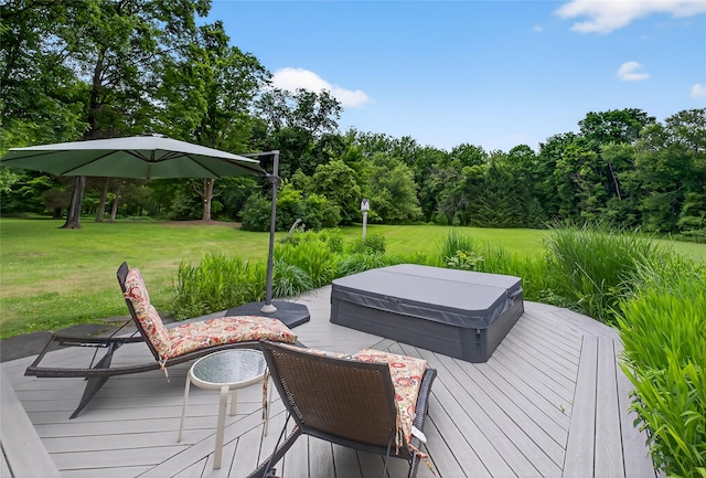 109 Sleight Plass Rd, Poughkeepsie, NY 12603 - wooden terrace with a covered hot tub and a yard