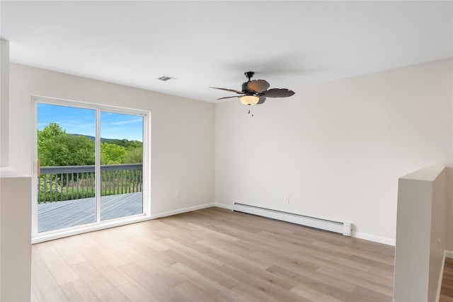 221 Tamerisk Ln, New Windsor, NY 12553 - unfurnished room with a baseboard radiator, light wood-type flooring, ceiling fan, and baseboards