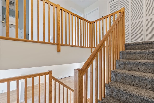 221 Tamerisk Ln, New Windsor, NY 12553 - stairs featuring wood finished floors and a baseboard heating unit