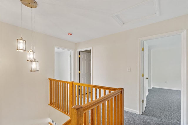 221 Tamerisk Ln, New Windsor, NY 12553 - hall featuring an upstairs landing, attic access, carpet, and baseboards