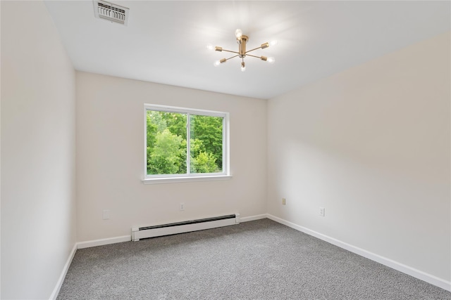 221 Tamerisk Ln, New Windsor, NY 12553 - empty room featuring a baseboard heating unit, a chandelier, carpet floors, and baseboards