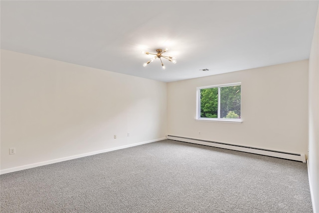 221 Tamerisk Ln, New Windsor, NY 12553 - unfurnished room with a baseboard radiator, baseboards, carpet floors, and a chandelier