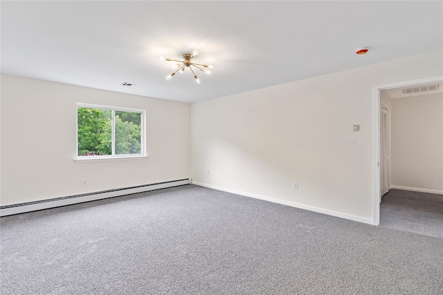 221 Tamerisk Ln, New Windsor, NY 12553 - empty room with carpet floors, a baseboard radiator, a chandelier, and baseboards