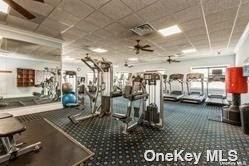 174 Spring Dr Unit 174, East Meadow, NY 11554 - exercise room with a ceiling fan and a drop ceiling