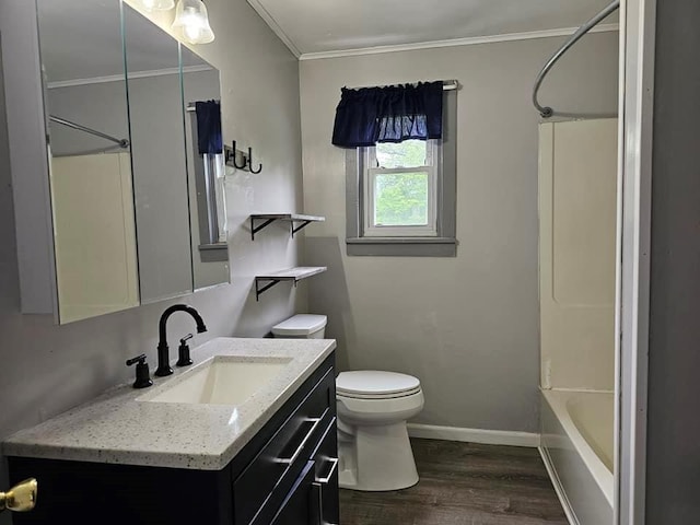 3 Fall St, Port Jervis, NY 12771 - full bath featuring wood finished floors, vanity, ornamental molding, toilet, and baseboards
