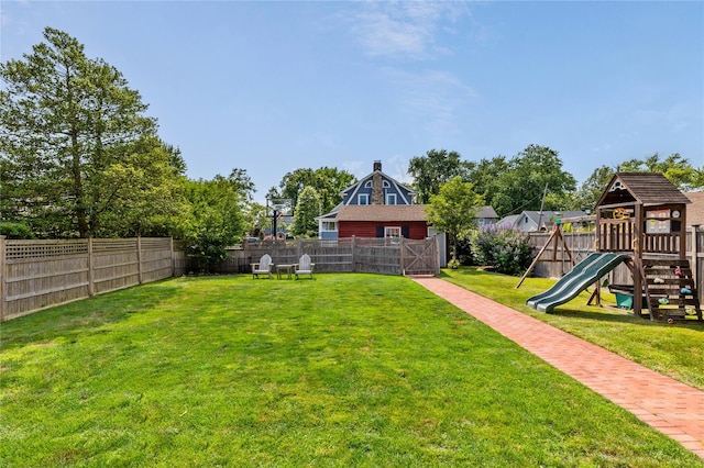 28 Shore Rd, Babylon, NY 11702 - view of yard with a playground and an outdoor structure