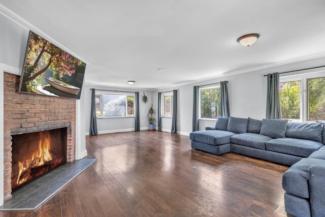 167 Grandview Ave, Nanuet, NY 10954 - living room featuring ornamental molding, wood finished floors, and a fireplace