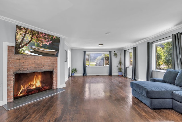 167 Grandview Ave, Nanuet, NY 10954 - living area featuring ornamental molding, wood-type flooring, and a brick fireplace