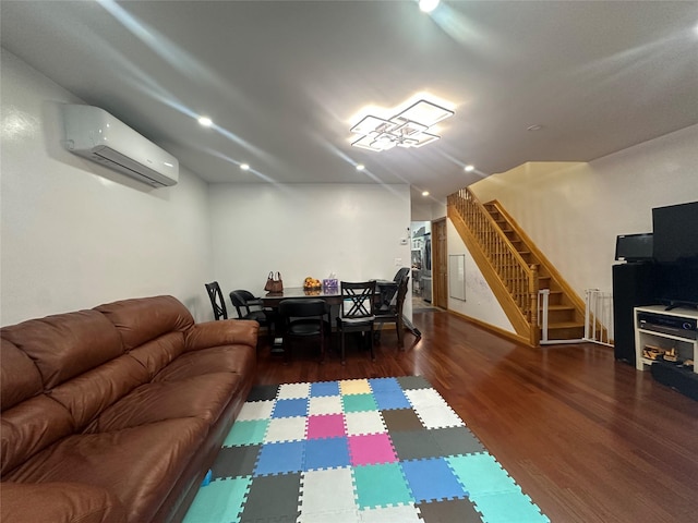 313 88th St, Brooklyn, NY 11209 - living area with a wall mounted AC, wood finished floors, and stairs