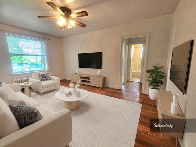 5607 31st Ave Unit 1B, Woodside, NY 11377 - living area with wood finished floors and a ceiling fan