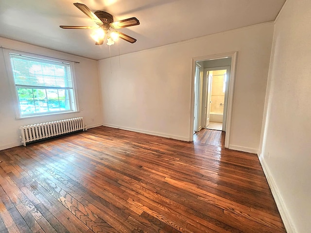 5607 31st Ave Unit 1B, Woodside, NY 11377 - unfurnished room with radiator heating unit, hardwood / wood-style flooring, a ceiling fan, baseboards, and crown molding