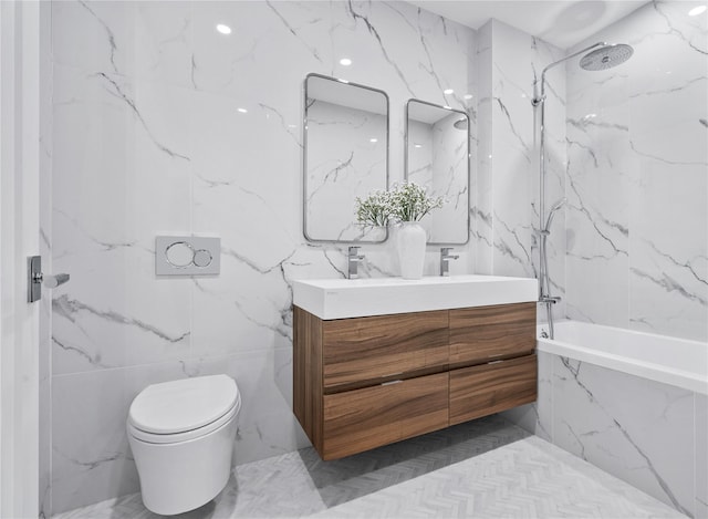 78-29 Austin St Unit Th1, Forest Hills, NY 11375 - full bath with vanity, tile walls, toilet, and marble finish flooring