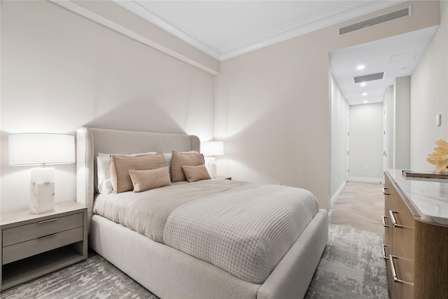 78-29 Austin St Unit Th1, Forest Hills, NY 11375 - bedroom featuring ornamental molding, baseboards, and parquet flooring
