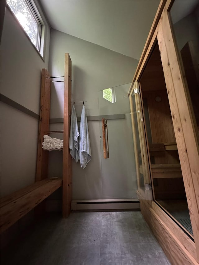 15 Relyea Ter, Wappingers Falls, NY 12590 - bathroom featuring a shower stall and a baseboard heating unit