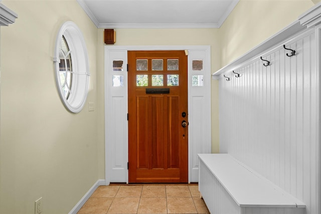 4 Senate Pl, Larchmont, NY 10538 - mudroom featuring healthy amount of natural light, light tile patterned flooring, and crown molding