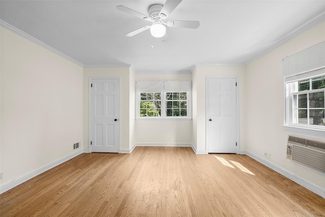 4 Senate Pl, Larchmont, NY 10538 - spare room with light wood finished floors, ornamental molding, ceiling fan, and a wall mounted AC