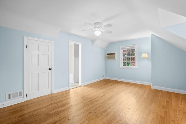 4 Senate Pl, Larchmont, NY 10538 - additional living space featuring ceiling fan, an AC wall unit, light wood finished floors, and vaulted ceiling