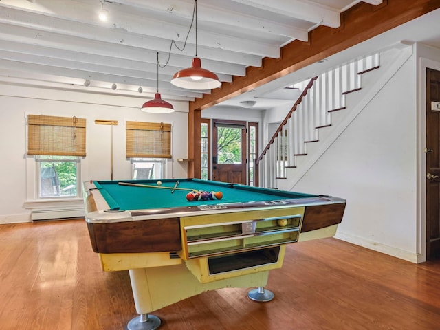 5221-5223 Rte 28, Mount Tremper, NY 12457 - recreation room with wood finished floors, pool table, plenty of natural light, and beam ceiling