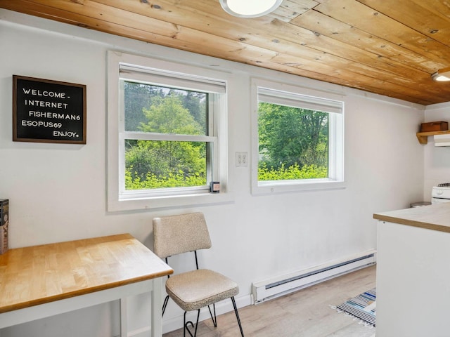 5221-5223 Rte 28, Mount Tremper, NY 12457 - home office with a baseboard radiator, wooden ceiling, and wood finished floors