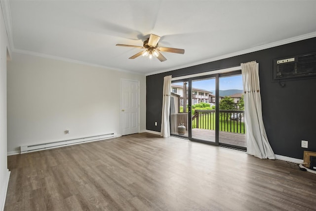 10 Millholland Dr Unit N, Fishkill, NY 12524 - spare room with a baseboard heating unit, wood finished floors, ceiling fan, baseboards, and ornamental molding