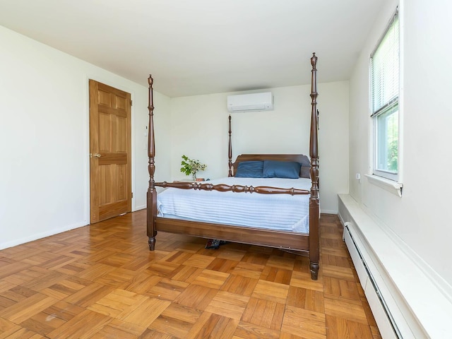 14 Marwood Rd S, Port Washington, NY 11050 - bedroom featuring a baseboard radiator, a wall mounted air conditioner, and baseboards