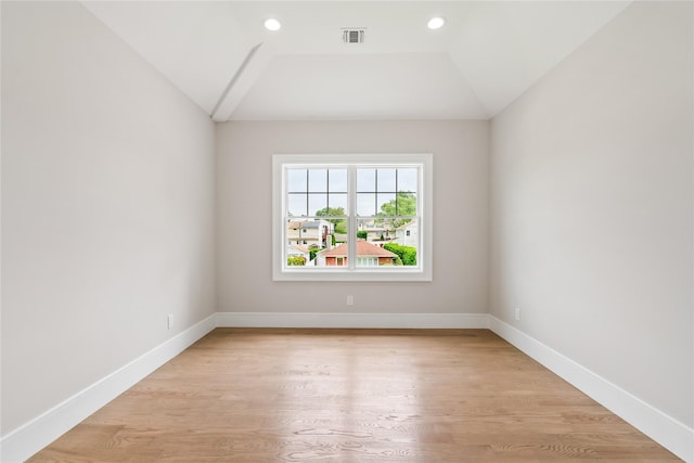 78 Shafter Ave, Albertson, NY 11507 - spare room featuring recessed lighting, lofted ceiling, light wood finished floors, and baseboards