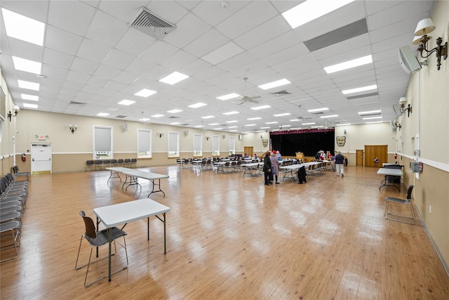 28 Trent Ct Unit B, Ridge, NY 11961 - miscellaneous room featuring light wood-style floors, a drop ceiling, and ceiling fan