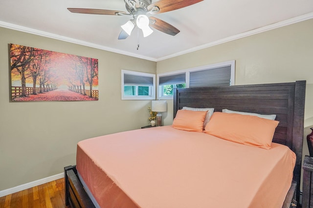 263 Claywood Dr, Brentwood, NY 11717 - bedroom with wood finished floors, baseboards, ornamental molding, and ceiling fan