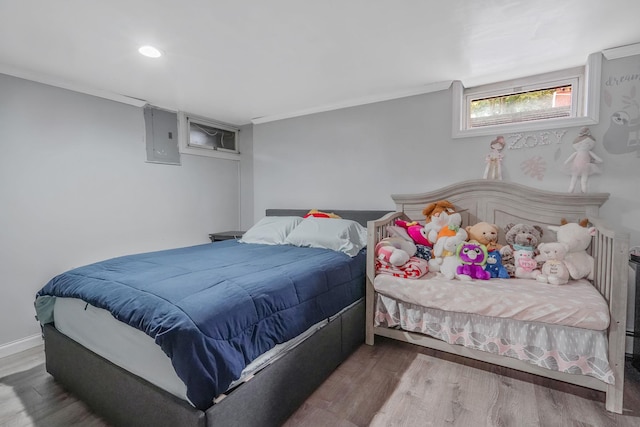 263 Claywood Dr, Brentwood, NY 11717 - bedroom featuring wood finished floors, electric panel, and recessed lighting