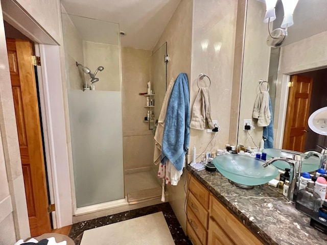 75-09 60th Pl, Glendale, NY 11385 - bathroom with a stall shower, vanity, and inlaid floor details