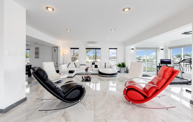 200LOTA Clocks Blvd, Massapequa, NY 11758 - living room featuring marble tiled flooring, recessed lighting, and baseboards
