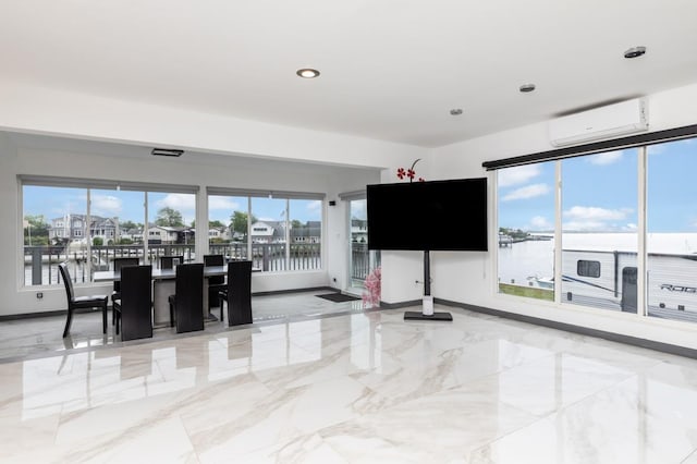 200LOTA Clocks Blvd, Massapequa, NY 11758 - dining room with an AC wall unit, light marble finish floors, recessed lighting, and baseboards