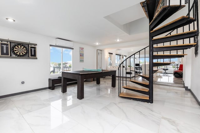 200LOTA Clocks Blvd, Massapequa, NY 11758 - recreation room featuring a wall mounted AC, baseboards, light marble finish flooring, recessed lighting, and billiards table