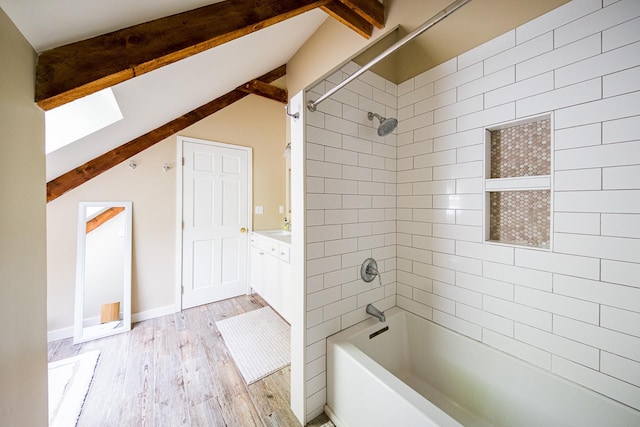 1900 Home, Sheffield, MA 01230 - full bath featuring wood finished floors, vanity, and shower / tub combination
