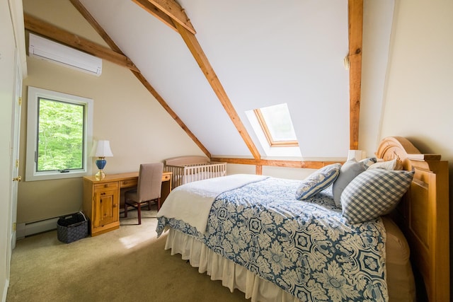 1900 Home, Sheffield, MA 01230 - bedroom featuring an AC wall unit, a skylight, carpet floors, and a baseboard heating unit