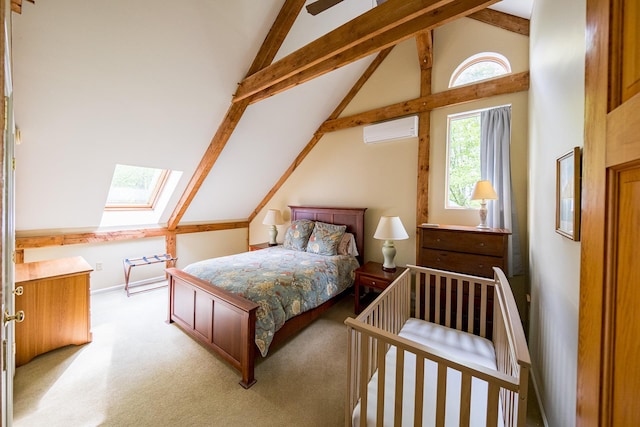 1900 Home, Sheffield, MA 01230 - bedroom featuring a wall unit AC, a skylight, light colored carpet, and baseboards