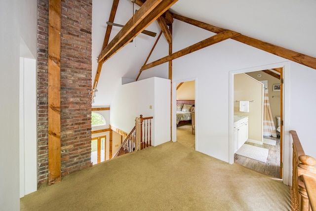 1900 Home, Sheffield, MA 01230 - carpeted empty room featuring beam ceiling and high vaulted ceiling