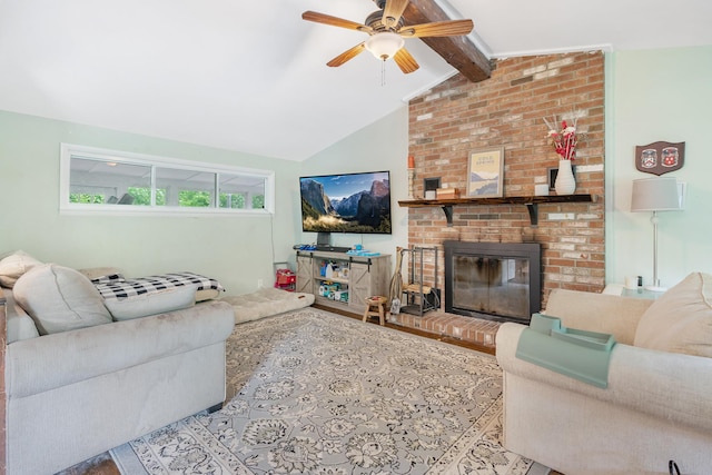 10 Hy Vue Ter, Cold Spring, NY 10516 - living area featuring a ceiling fan, a brick fireplace, and wood finished floors