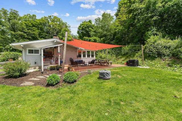 10 Hy Vue Ter, Cold Spring, NY 10516 - rear view of property featuring a yard, a deck, and a chimney