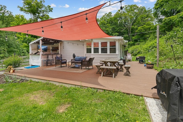 10 Hy Vue Ter, Cold Spring, NY 10516 - wooden terrace with outdoor lounge area, area for grilling, and a lawn